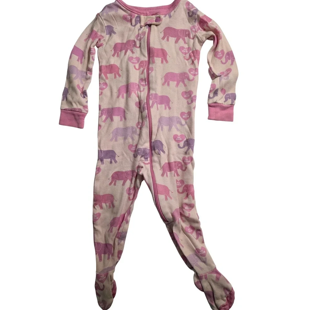 The Children's Place Baby Girls Pink Elephant Hi Mom Hi Dad Footed Sleeper 6-9M